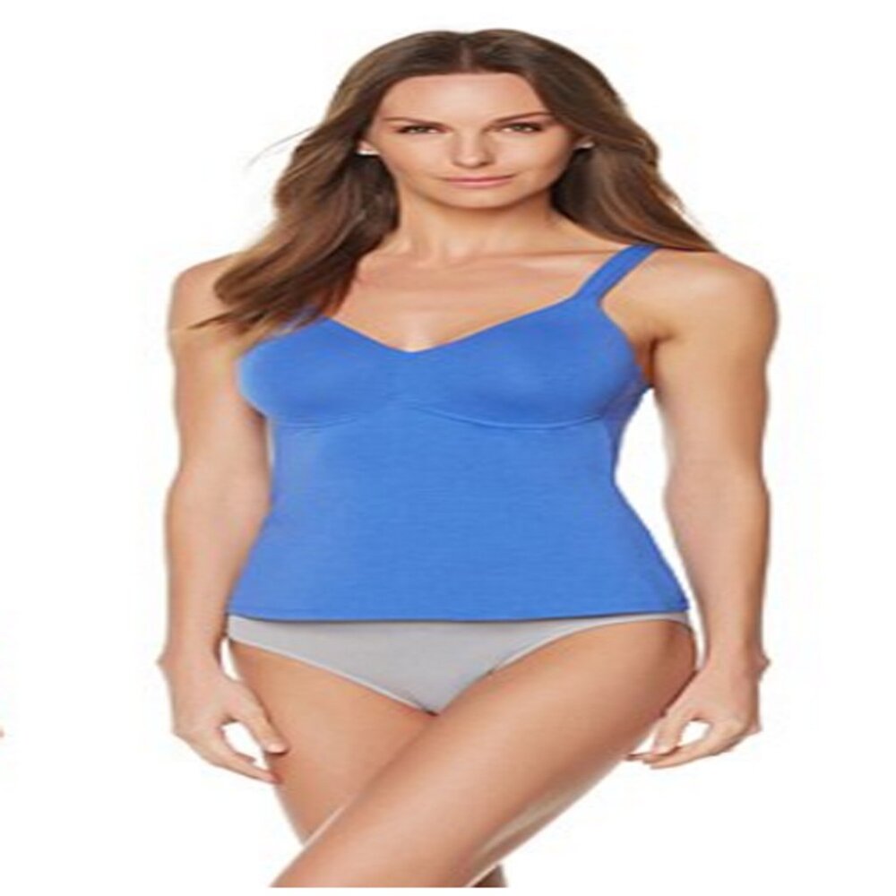 Rhonda Shear Cotton Camisole Molded Cup Wireless Tank ~ Blue (2X)